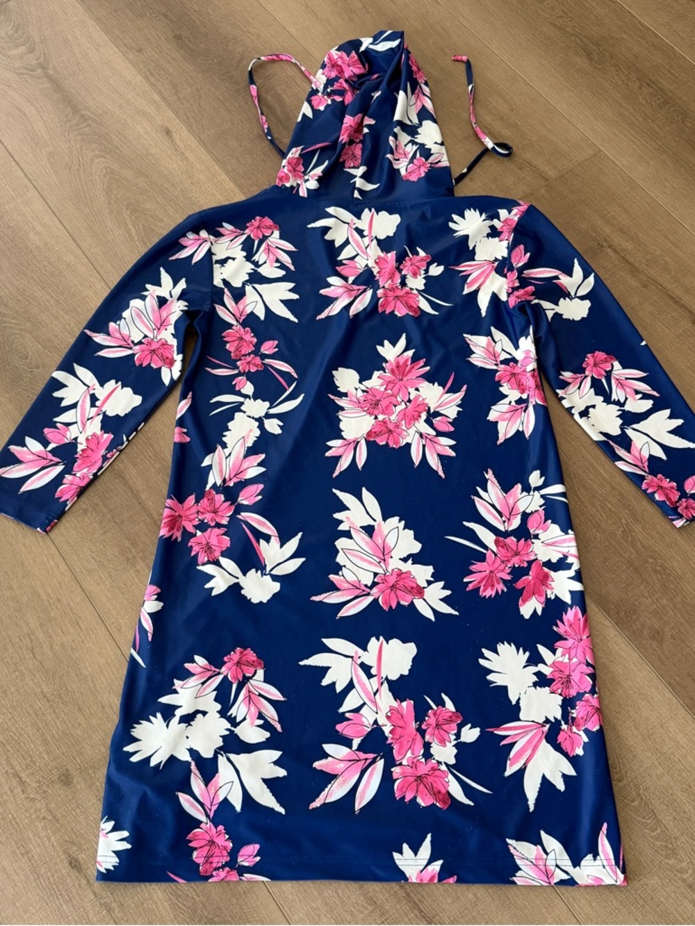 Nautica Blue Pink Floral Swim Bathing Suit Coverup Hood Women Small Resort Pool - Picture 4 of 8